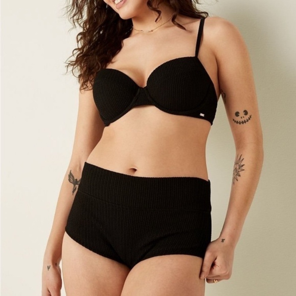 2 PC VS PINK Bikini SET Crinkle Push Up Black Bikini Swimsuit Set